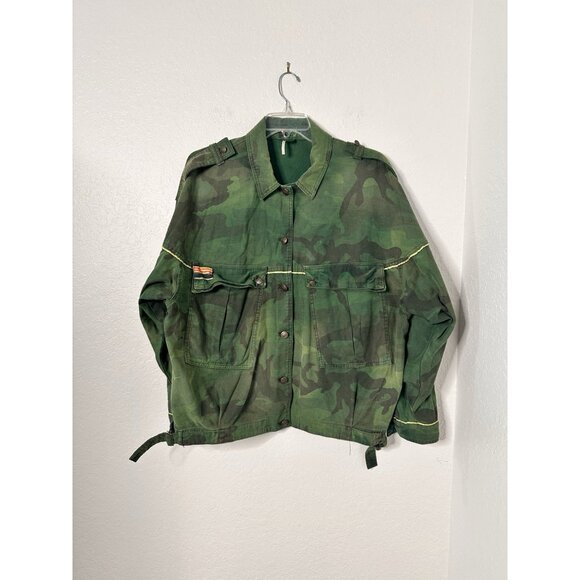 Free People Jacket Size L Camo Slouchy Military Oversized Dolman Sleeve Green - Picture 5 of 9
